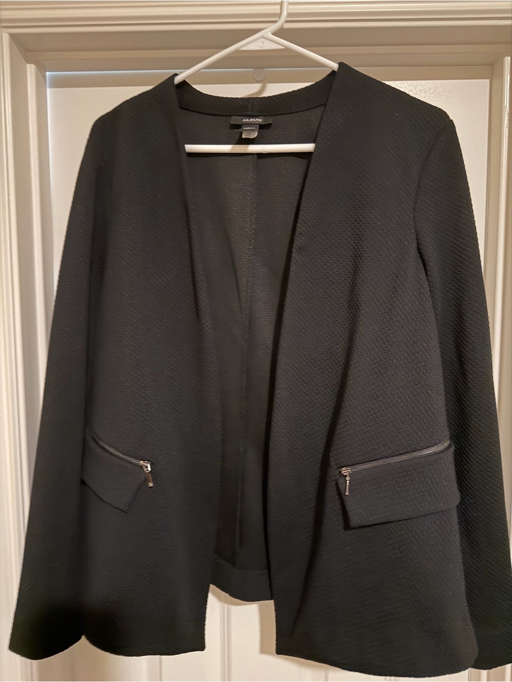 Alfani Black Collarless Open Blazer with Zip-Pocket Flaps